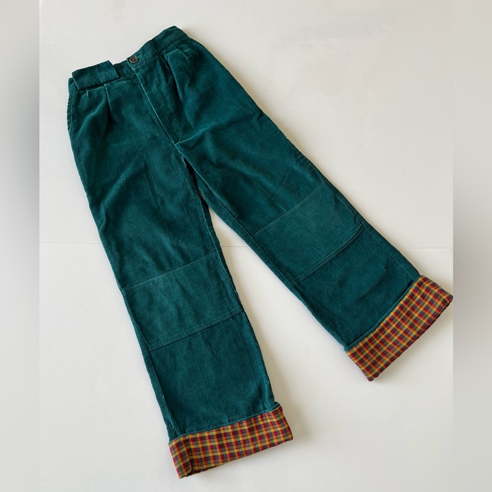 Incredible kids vintage Teal Corduroy Pants with Plaid Cuffs